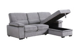 Kipling Gray Velvet Fabric Reversible Sleeper Sectional Sofa Chaise