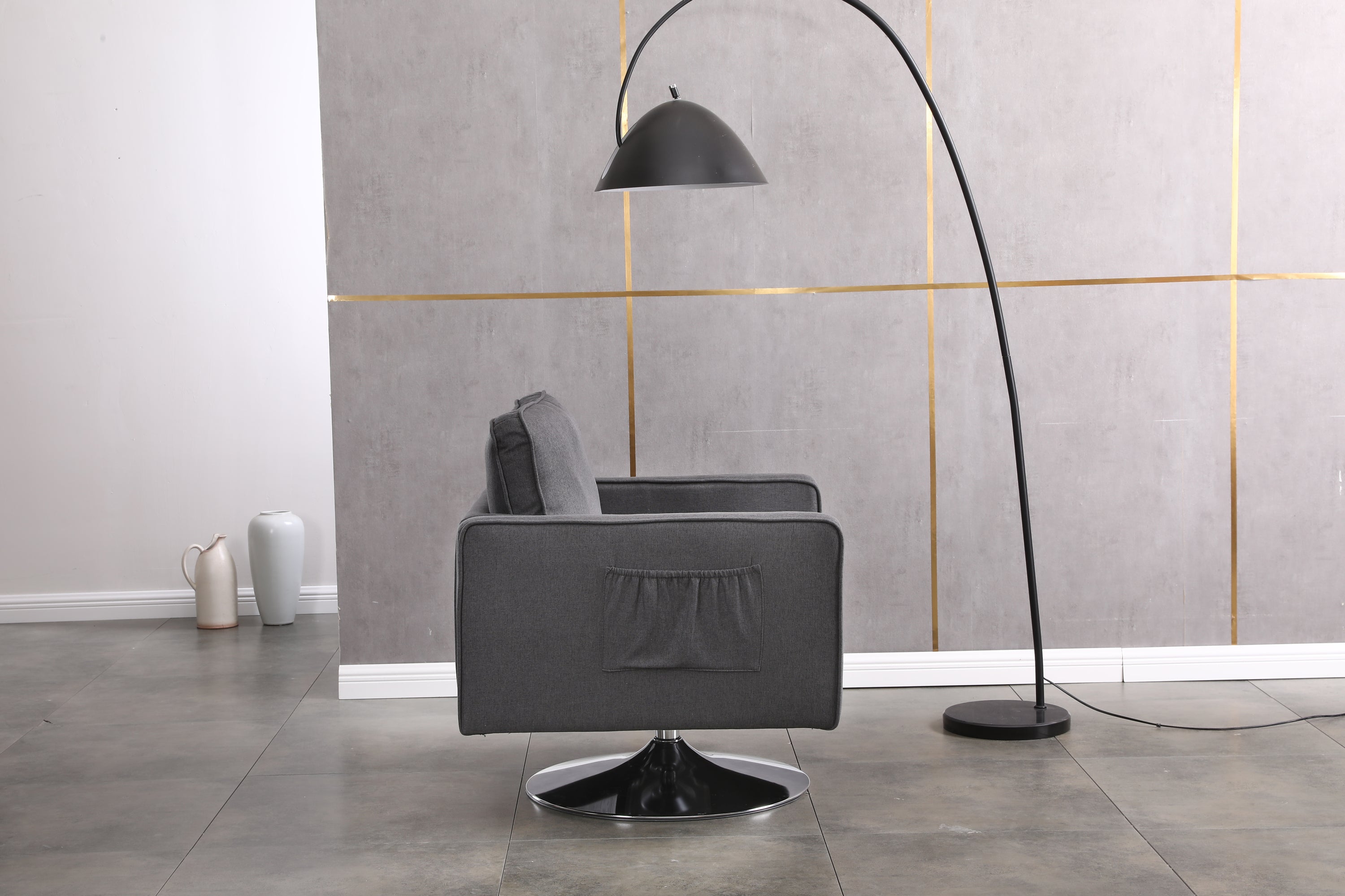 Modern Linen Swivel Accent Chair ,Comfy Armchair with 360 Degree Swiveling for Living Room, Bedroom, Reading Room, Home Office (Dark Grey)