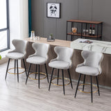 A&A Furniture,Counter Height 25" Modern Leathaire Fabric bar chairs,180° Swivel Bar Stool Chair for Kitchen,Tufted Gold Nailhead Trim Bar Stools with Metal Legs,Set of 2 (Light Gray)