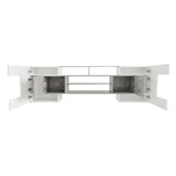 ON-TREND Unique Shape TV Stand with 2 Illuminated Glass Shelves, High Gloss Entertainment Center for TVs Up to 88", Versatile TV Cabinet with LED Color Changing Lights for Living Room, Grey