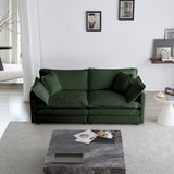 Modern Fabric Loveseat Sofa Couch for Living Room, Upholstered Large Size Deep Seat 2-Seat Sofa with 4 Pillows ,Green Chenille