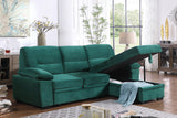 Kipling Green Velvet Fabric Reversible Sleeper Sectional Sofa Chaise