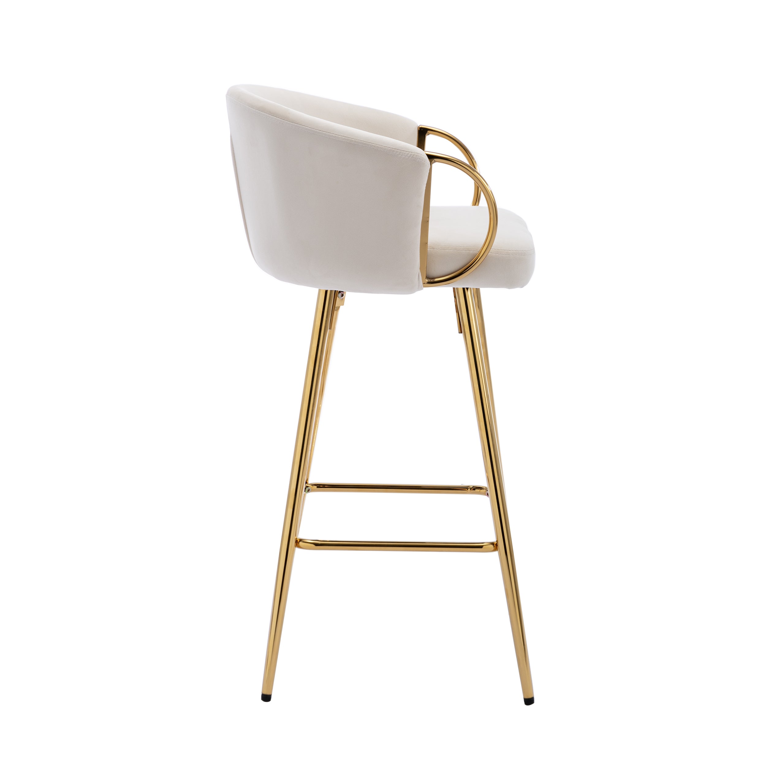 30 Inch Set of 2 Bar Stools,with Chrome Footrest and Base Velvet + Golden Leg Simple Bar Stool,CREAM