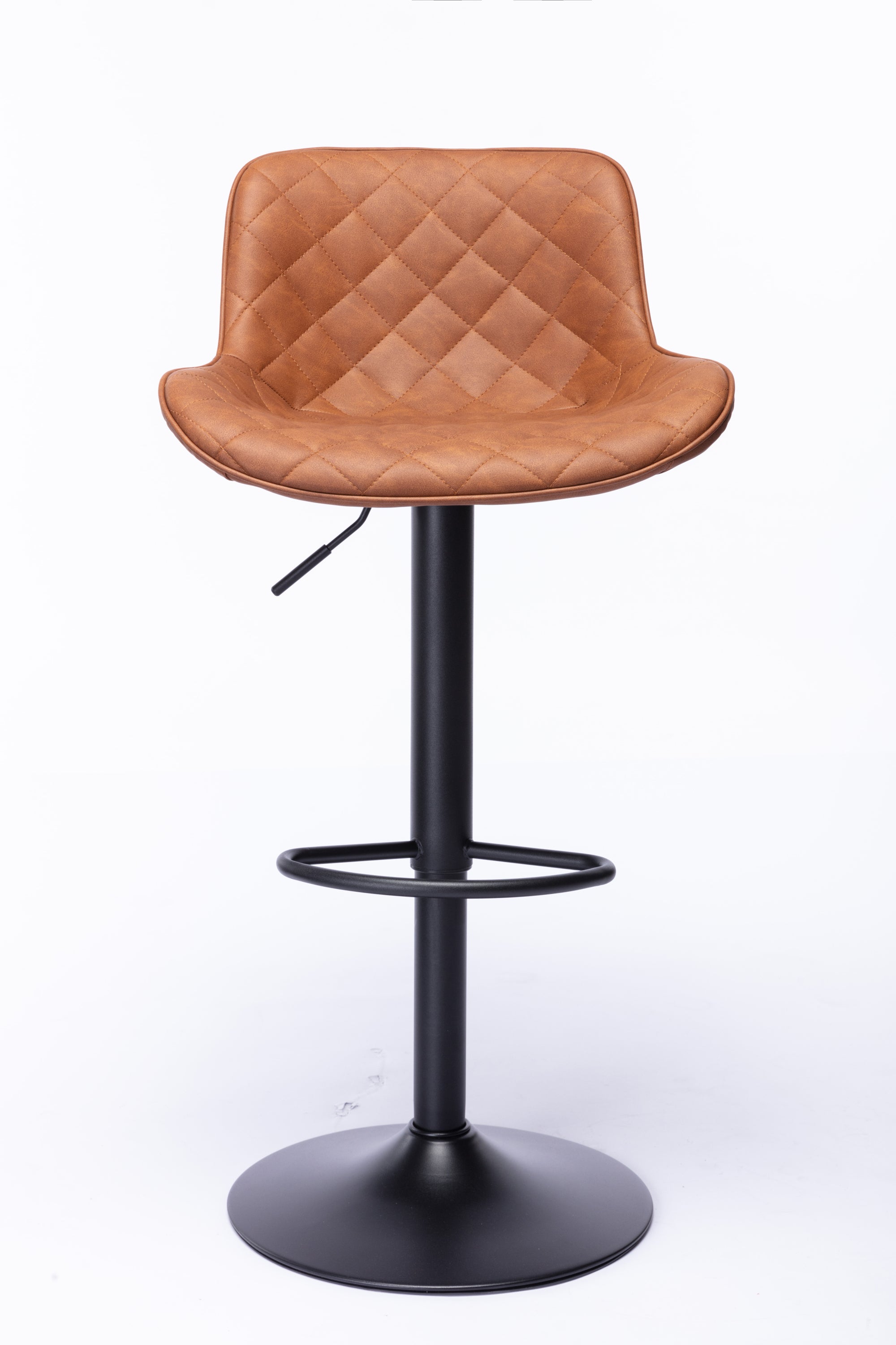 Set of 2  Bar Stools,with Black Footrest and Base Swivel Height Adjustable Mechanical Lifting PU + Black Leg Simple Bar Stool-brown