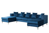 Ryan Deep Blue Velvet Double Chaise Sectional Sofa with Nail-Head Trim