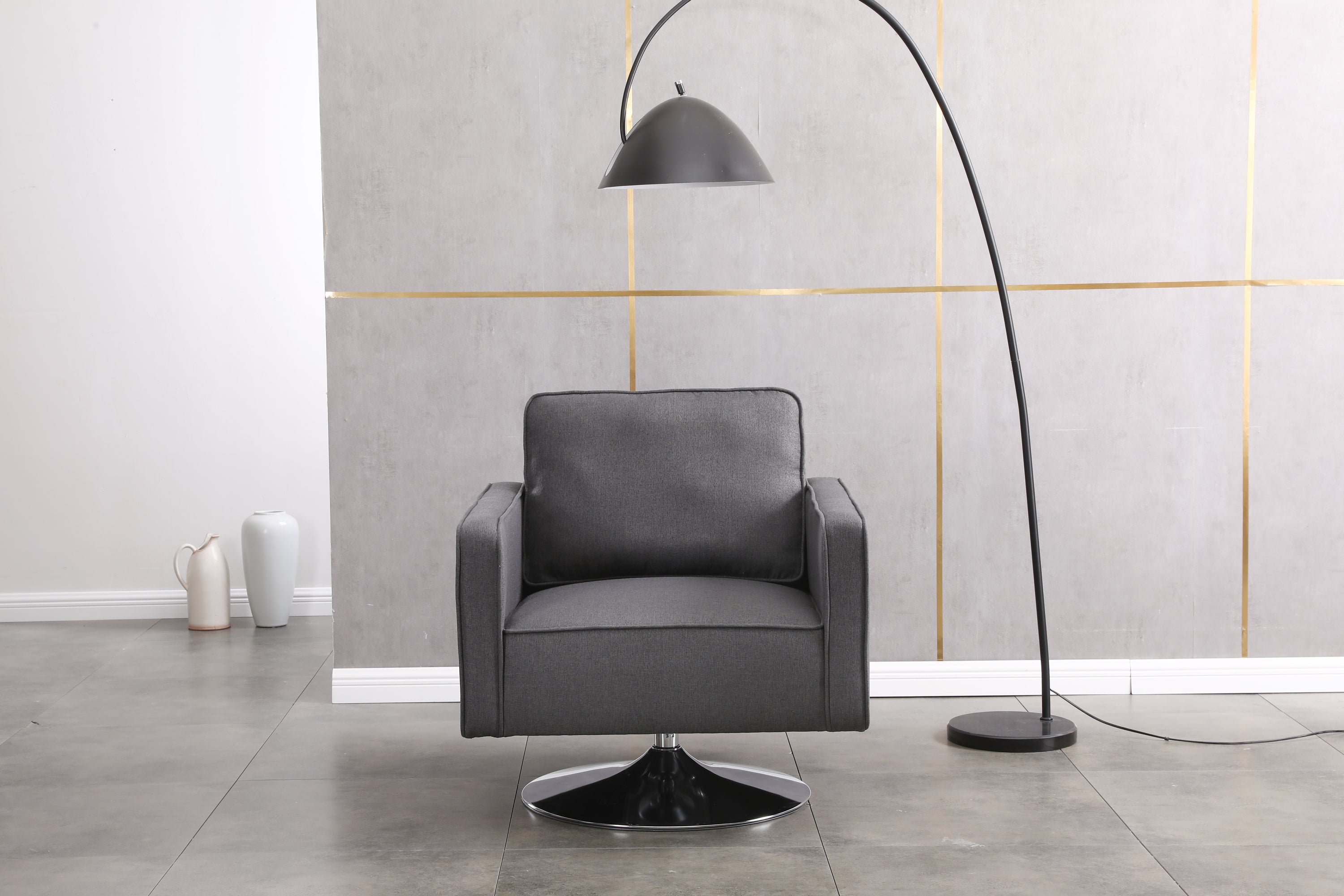 Modern Linen Swivel Accent Chair ,Comfy Armchair with 360 Degree Swiveling for Living Room, Bedroom, Reading Room, Home Office (Dark Grey)