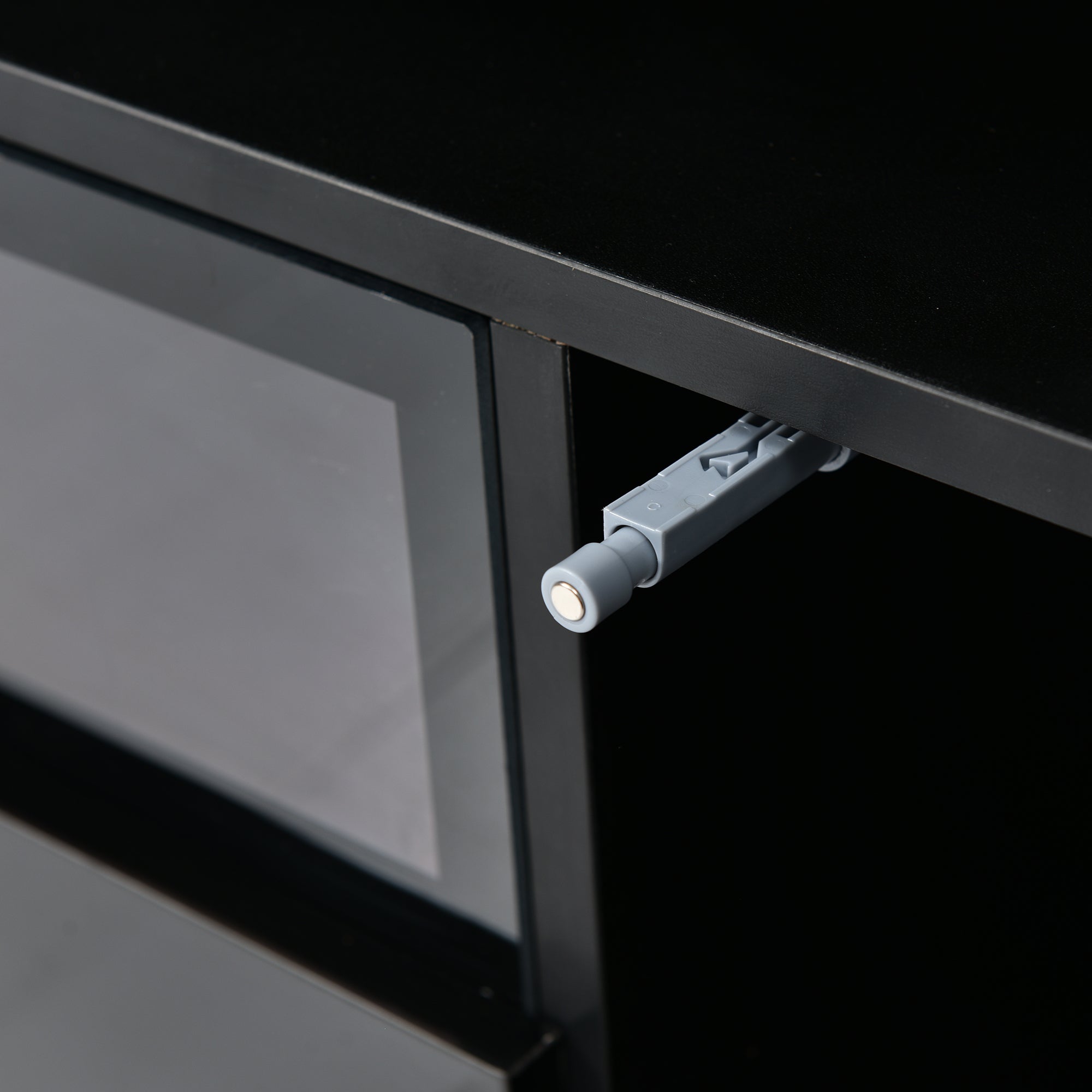 ON-TREND Modern TV Stand with Push to Open Doors, UV High-Gloss Entertainment Center with Acrylic Board for TVs Up to 80", Stylish TV Cabinet with LED Color Changing Lights for Living Room, Black