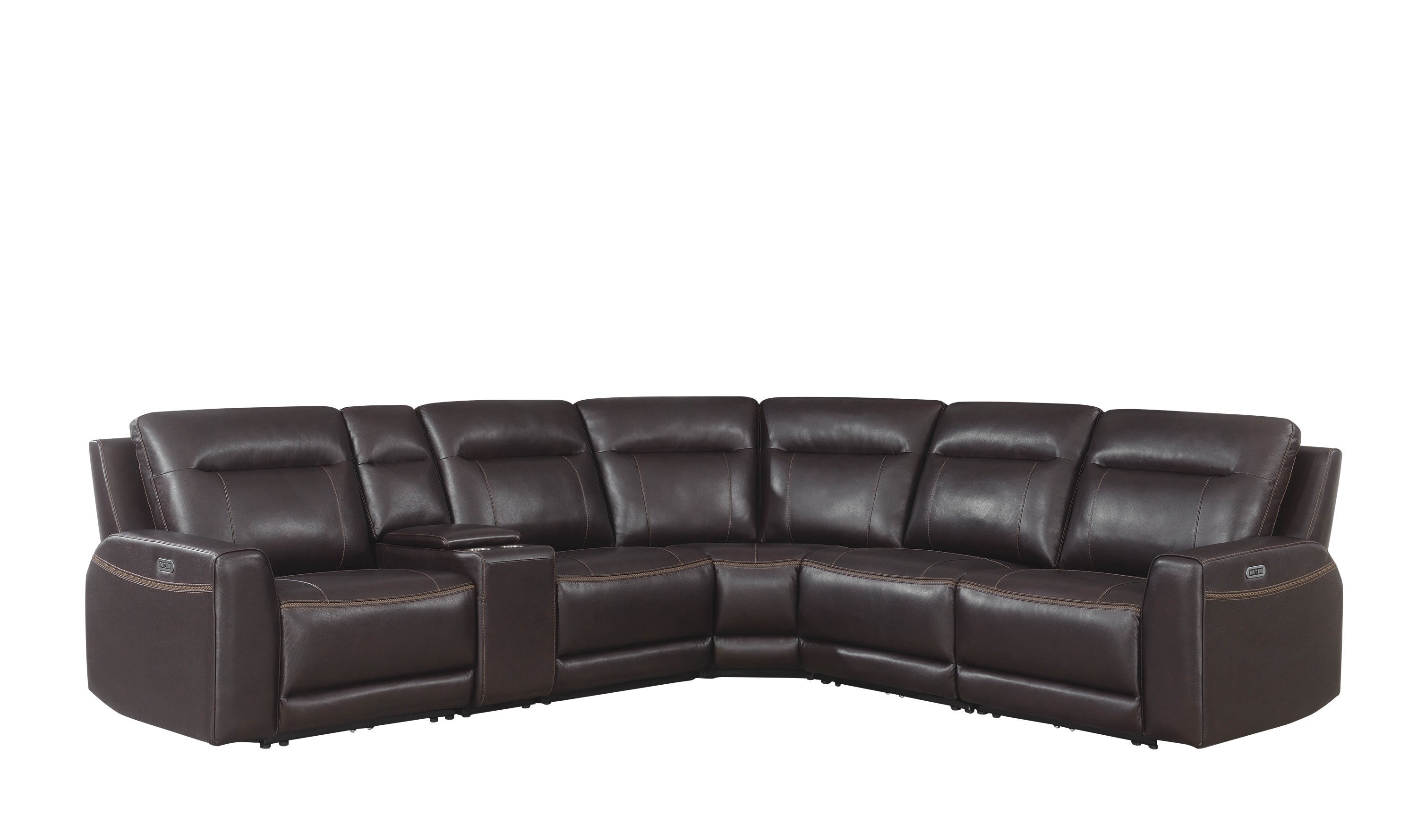 Customizable Dual-Power Leather Sectional Top-Grain Leather, Power Headrest, Power Footrest