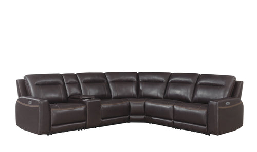 Customizable Dual-Power Leather Sectional Top-Grain Leather, Power Headrest, Power Footrest