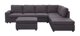 Cassia Modular Sectional Sofa with Ottoman in Dark Gray Linen