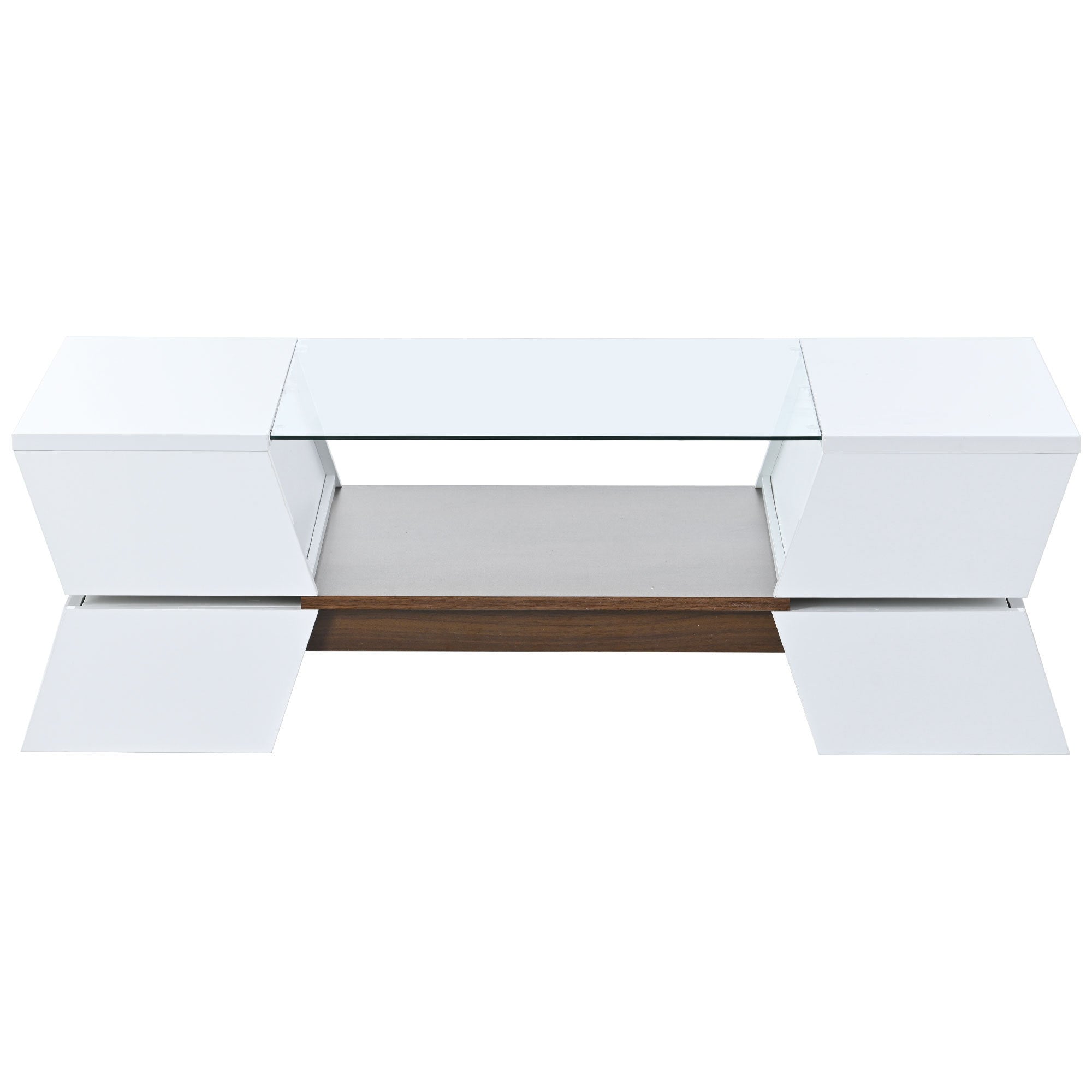 [VIDEO provided] ON-TREND 6mm Glass-Top Coffee Table with Open Shelves and Cabinets, Geometric Style Cocktail Table with Great Storage Capacity, Modernist 2-Tier Center Table for Living Room, White