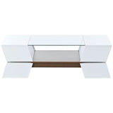 [VIDEO provided] ON-TREND 6mm Glass-Top Coffee Table with Open Shelves and Cabinets, Geometric Style Cocktail Table with Great Storage Capacity, Modernist 2-Tier Center Table for Living Room, White