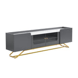 ON-TREND Sleek Design TV Stand with Fluted Glass, Contemporary Entertainment Center for TVs Up to 70", Faux Marble Top TV Console Table with Gold Frame Base, Grey