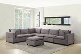 Madison 157" Light Gray Fabric 7 Piece Modular Sectional Sofa with Ottoman