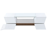 [VIDEO provided] ON-TREND 6mm Glass-Top Coffee Table with Open Shelves and Cabinets, Geometric Style Cocktail Table with Great Storage Capacity, Modernist 2-Tier Center Table for Living Room, White