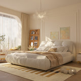 Queen Size Upholstered Platform Bed with Oversized Padded Backrest, Thickening Pinewooden Slats and Solid Wood Leg,Beige