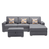 Nolan Gray Linen Fabric 4Pc Reversible Sofa Chaise with Interchangeable Legs, Storage Ottoman, and Pillows