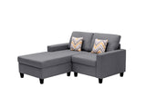 Nolan Gray Linen Fabric 2-Seater Reversible Sofa Chaise with Pillows and Interchangeable Legs