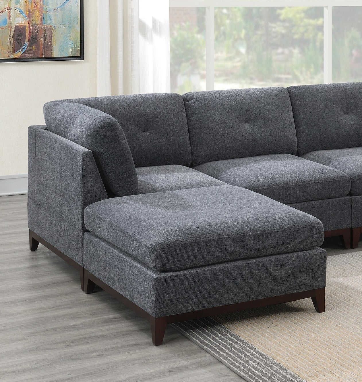 Ash Grey Chenille Fabric Modular Sectional 6pc Set