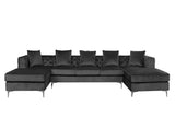 Ryan Dark Gray Velvet Double Chaise Sectional Sofa with Nail-Head Trim