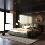 Queen Size Upholstered Platform Bed with Oversized Padded Backrest, Thickening Pinewooden Slats and Solid Wood Leg,Green