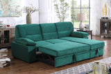 Kipling Green Velvet Fabric Reversible Sleeper Sectional Sofa Chaise