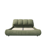 Queen Size Upholstered Platform Bed with Oversized Padded Backrest, Thickening Pinewooden Slats and Solid Wood Leg,Green