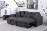 Dennis Dark Gray Linen Fabric Reversible Sleeper Sectional with Storage Chaise and 2 Stools