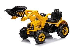 Ride on Excavator, 12V Battery Powered Construction Vehicles for Kids, Front Loader with Horn, 2 Speeds, Forward/Backward, Safety Belt,Treaded Wheels, Digger, Yellow Ride on Car