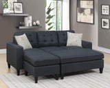 Reversible 3pc Sectional Black w/ Wood Legs