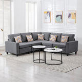 Nolan Gray Linen Fabric 5Pc Reversible Sectional Sofa with Pillows and Interchangeable Legs