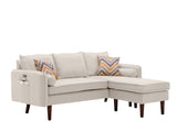 Mia 70" Beige Sectional Sofa Chaise with USB Charger & Pillows