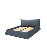 King Size Upholstered Platform Bed with Special Shaped Velvet  Headboard, Metal & Solid Wood Frame,Grey