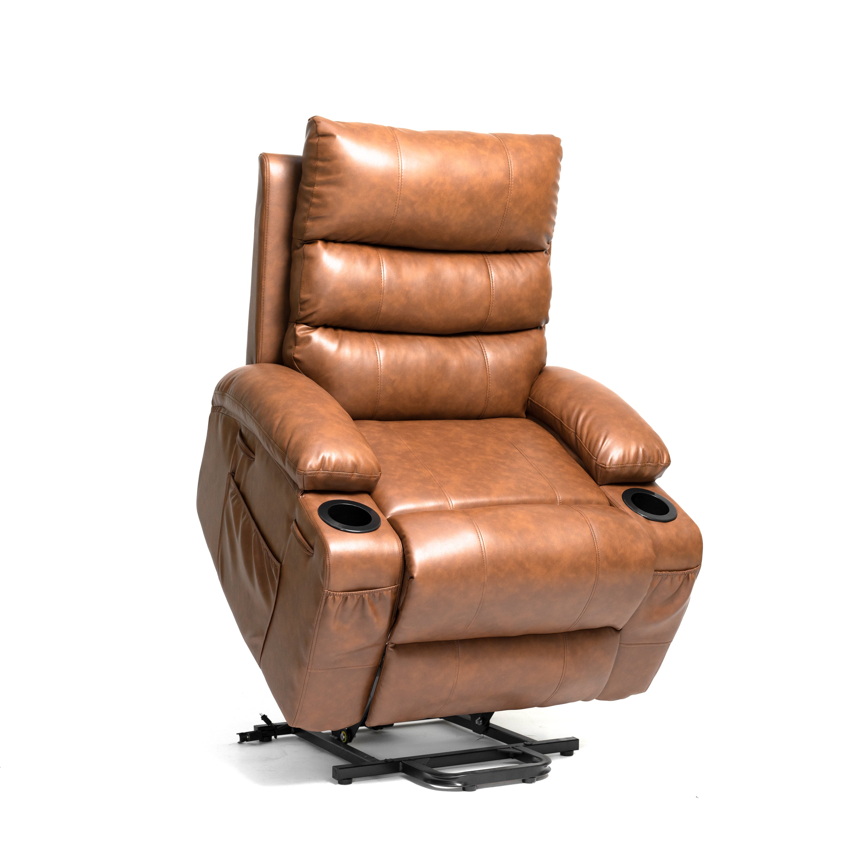 Electric Power Lift Recliner Chair Sofa for Elderly with 21' Seat Width, Vibration Massage, and Cup Holders in Cozy Brown PU