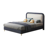 Modern Faux Leather Upholstered Platform Bed Frame with Soft Headboard, Solid Wooden Slats Support