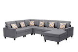 Nolan Gray Linen Fabric 6Pc Reversible Chaise Sectional Sofa with Pillows and Interchangeable Legs