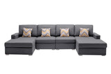 Nolan Gray Linen Fabric 4Pc Double Chaise Sectional Sofa with Pillows and Interchangeable Legs