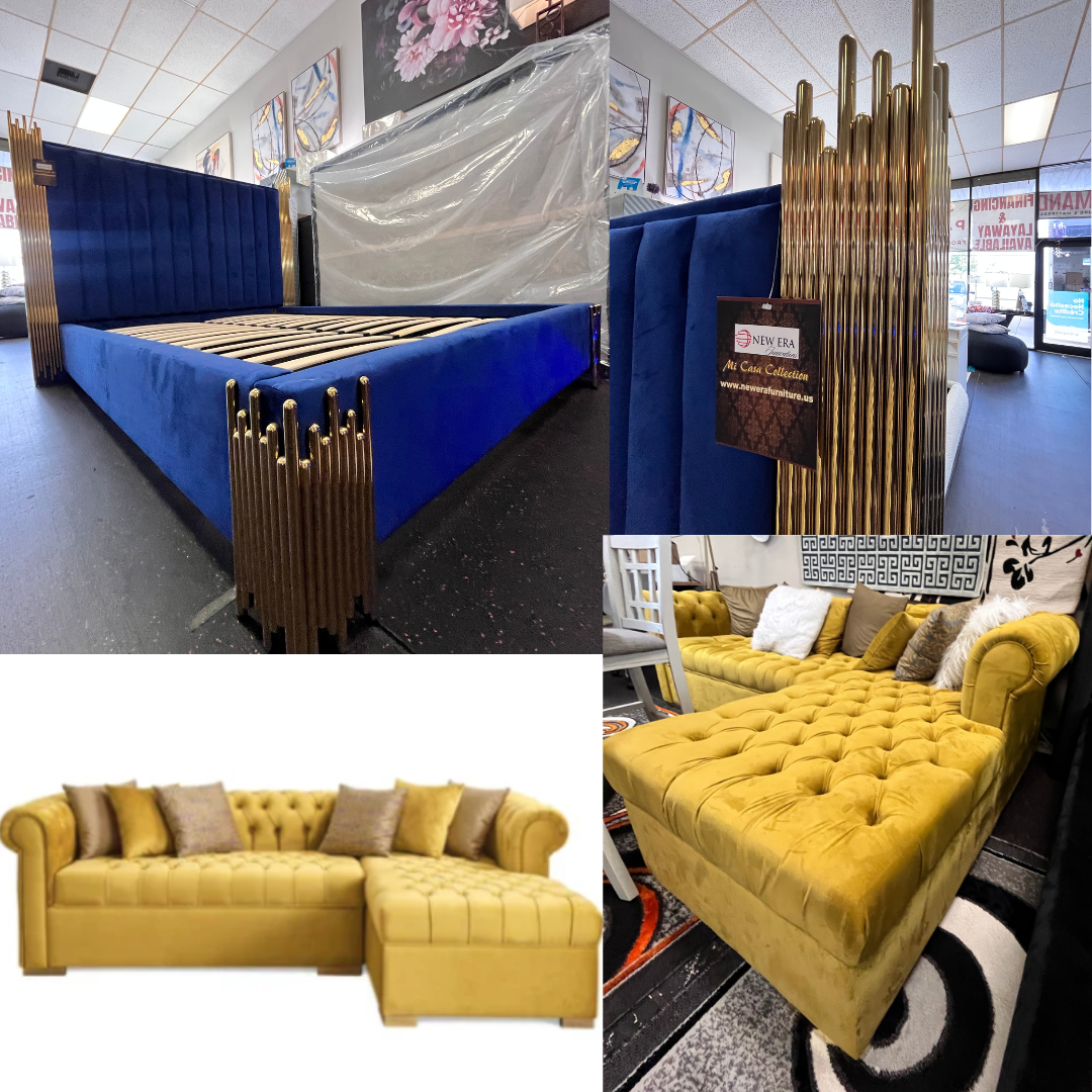 PASADENA BLUE & MUSTARD VELVET 2 ROOM PACKAGE