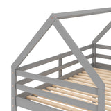 Twin over Twin Low Bunk Bed, House Bed with Ladder , Gray(OLD SKU:WF197808AAE)