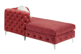 Burgundy Velvet Tufted Cushion Couch LAF And RAF Chaise Armless Loveseat