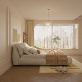 King Size Upholstered Platform Bed with Oversized Padded Backrest, Thickening Pinewooden Slats and Solid Wood Leg,Beige