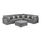 Amira 120.5" Gray Fabric Reversible Modular Sectional Sofa with Ottoman and Pillows