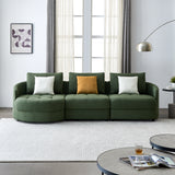 113"  Dark greenTeddy Fabric Sofa with 3 Pillows