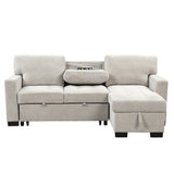 Light Gray Sectional with Storage Rack Pull-out Bed Drop Down Table  and USB Charger