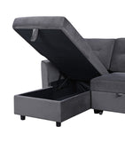 Hudson 83" Dark Gray Velvet Reversible Sleeper Sectional Sofa with Storage Chaise