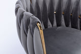 Modern Design Golden Metal Frame Velvet Fabric Dining Chair with Golden Legs,Set of 2,Grey