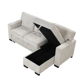 Light Gray Sectional with Storage Rack Pull-out Bed Drop Down Table  and USB Charger