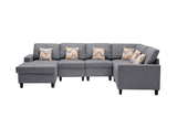 Nolan Gray Linen Fabric 6Pc Reversible Chaise Sectional Sofa with Pillows and Interchangeable Legs