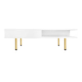 ON-TREND Exquisite High Gloss Coffee Table with 4 Golden Legs and 2 Small Drawers, 2-Tier Square Center Table for Living Room, White