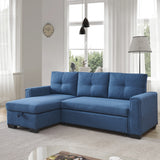 91.7 Blue Pull-Out Sleeper Bed Reversible Sleeper Sectional with Storage Chaise